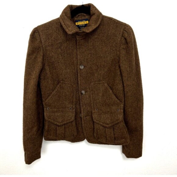 Ralph Lauren Jackets & Blazers - Ralph Lauren Rugby Fitted Tweed Blazer Sz 4 Brown Herringbone Equestrian Celine